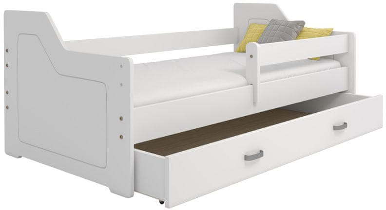 eoshop Detská posteľ Miki 80x160 B4, biela/biela + rošt, matracu, úložný priestor